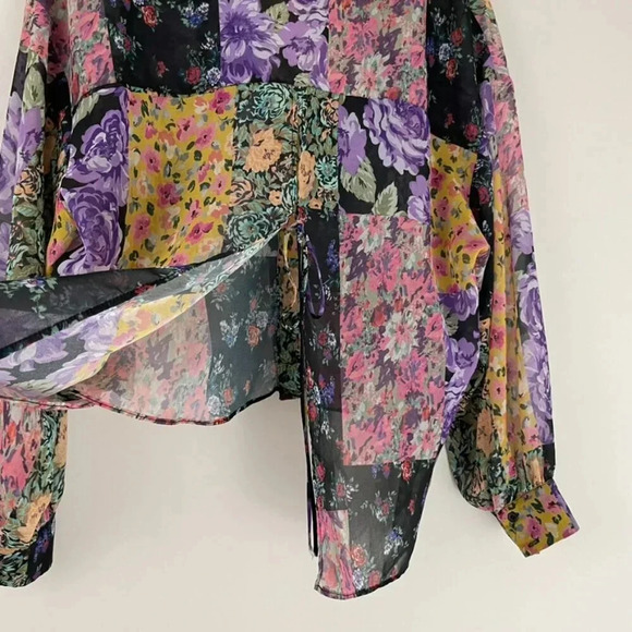 Zara The Amelie Floral Patchwork Button Down Shirt Size Medium - Picture 5 of 7